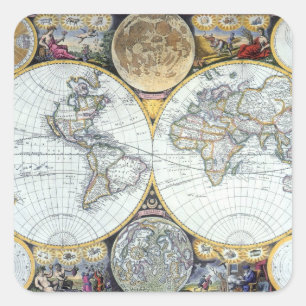 Antieke wereldkaart, Atlas Maritimus door John Sel Vierkante Sticker