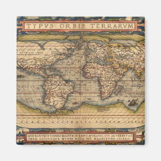 Antieke Wereldkaart door Abraham Ortelius 1564 Magneet (Voorkant)