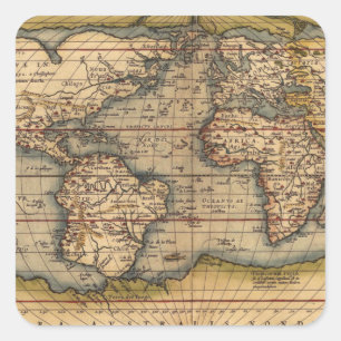 Antieke Wereldkaart door Abraham Ortelius 1564 Vierkante Sticker