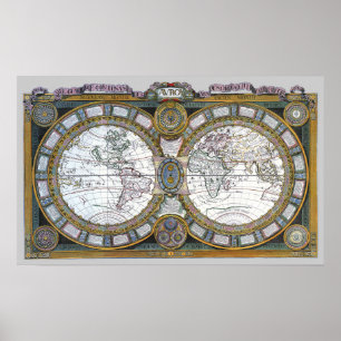 Antieke wereldkaart door Claude Auguste Berey, 168 Poster