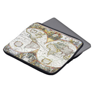 Antieke wereldkaart door Hendrik Hondius, 1630 Laptop Sleeve