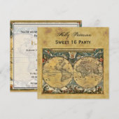 Antieke Wereldkaart, Gedecoreerd met Afstandseffec Kaart (Voorkant / Achterkant)