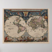 Antieke Wereldkaart: Historische Cartografie Kunst