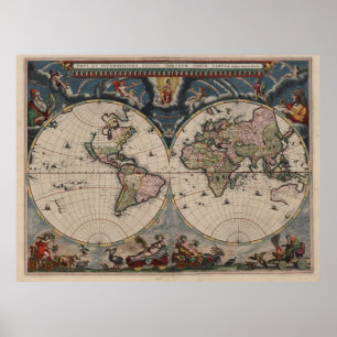 Antieke Wereldkaart: Historische Cartografie Kunst Poster