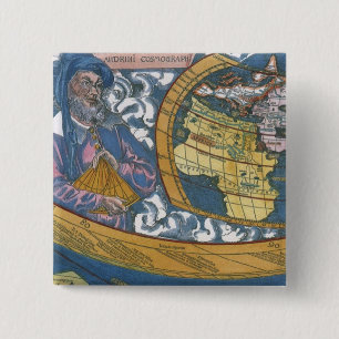 Antieke Wereldkaart met Claudius Ptolemaeus, 1507 Vierkante Button 5,1 Cm