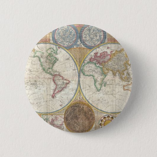 Antieke Wereldkaart Ronde Button 5,7 Cm (Voorkant)