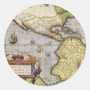 Antieke Wereldkaart van Amerika door Abraham Ortel Ronde Sticker