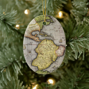 Antieke Wereldkaart van de Amerika's, 1570 Keramisch Ornament