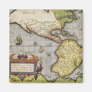 Antieke Wereldkaart van de Amerika's, 1570 Magneet