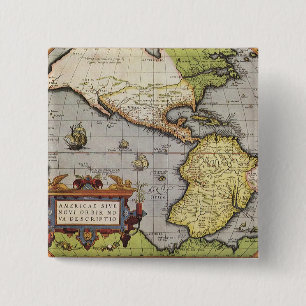 Antieke Wereldkaart van de Amerika's, 1570 Vierkante Button 5,1 Cm