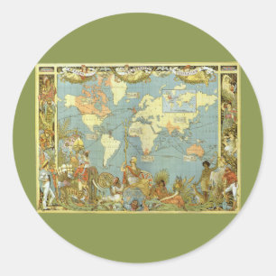 Antieke wereldkaart van het Britse Rijk, 1886 Ronde Sticker