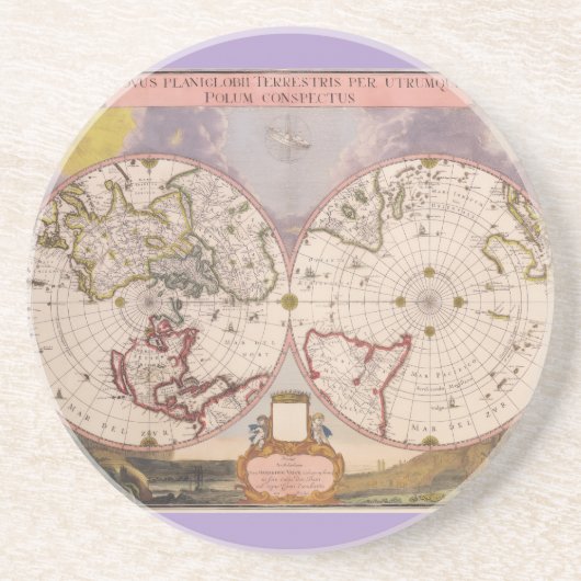 Antieke Wereldkaart Zandsteen Onderzetter (Voorkant)