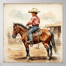 Antieke westerse kunst Etnische jongen op paard Poster