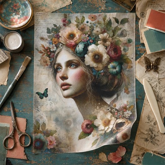 Antieke Whimsical Bloemendame Ephemera Boeket Tissuepapier
