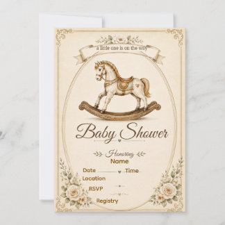 Antieke Wiegpaard Baby Shower Uitnodiging