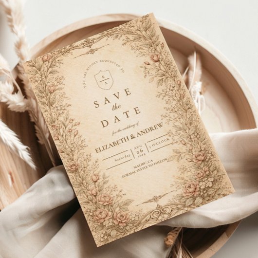 Antieke Wilde Bloem Botanische Bruiloft Save The Date