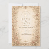 Antieke Wilde Bloem Botanische Bruiloft Save The Date (Voorkant)