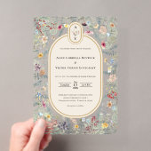 Antieke Wilde Bloem Varens Beige Trouw Monogram Acryl Uitnodigingen (Insitu (Draagbaar))