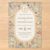 Antieke Wilde Bloem Varens Beige Trouw Monogram Acryl Uitnodigingen (Voorkant)