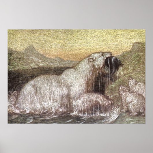 Antieke Wilde Dieren, IJsberen van Louis Sargent Poster (Voorkant)