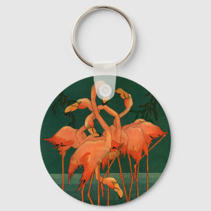 Antieke Wilde Dieren Vogels, Tropische Roze Flamin Sleutelhanger