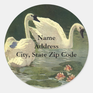 Antieke Wilde Dieren Vogels, Victoriaanse Witte Zw Ronde Sticker