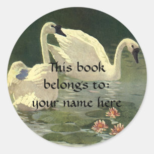 Antieke Wilde Dieren Vogels, Victoriaanse Witte Zw Ronde Sticker