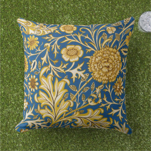 Antieke William Morris Cherwell Blauwe Bloem Kunst Buitenkussen