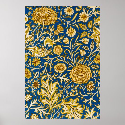 Antieke William Morris Cherwell Blauwe Bloem Kunst Poster (Voorkant)