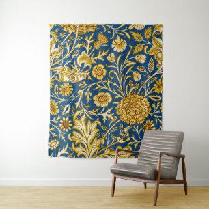 Antieke William Morris Cherwell Blauwe Bloem Kunst Wandkleed