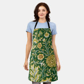 Antieke William Morris Cherwell Groene Bloem Kunst Schort (Gedragen)