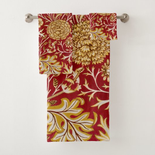 Antieke William Morris Cherwell Rode Bloem Kunst Bad Handdoek (Insitu)