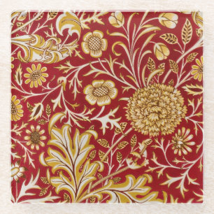 Antieke William Morris Cherwell Rode Bloem Kunst Glazen Onderzetter