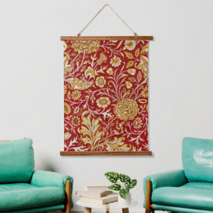 Antieke William Morris Cherwell Rode Bloem Kunst Hangend Wandkleed