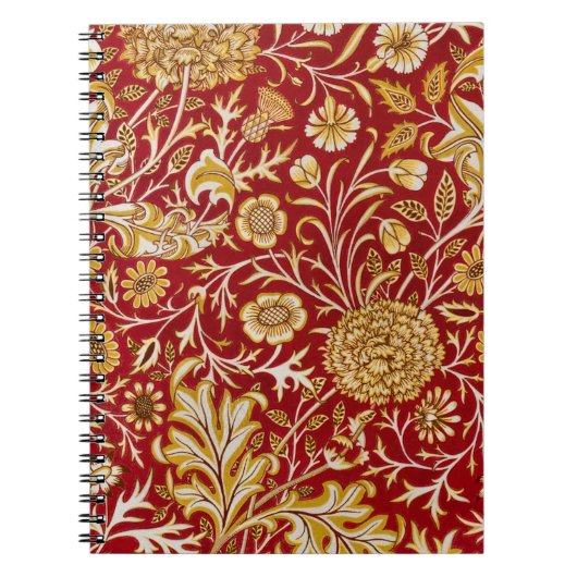Antieke William Morris Cherwell Rode Bloem Kunst Notitieboek (Voorkant)