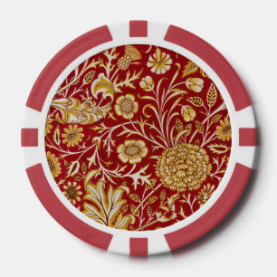 Antieke William Morris Cherwell Rode Bloem Kunst Poker Chips