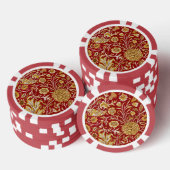 Antieke William Morris Cherwell Rode Bloem Kunst Poker Chips (Opstapeling)