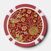 Antieke William Morris Cherwell Rode Bloem Kunst Poker Chips (Achterkant)