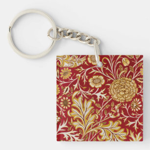 Antieke William Morris Cherwell Rode Bloem Kunst Sleutelhanger