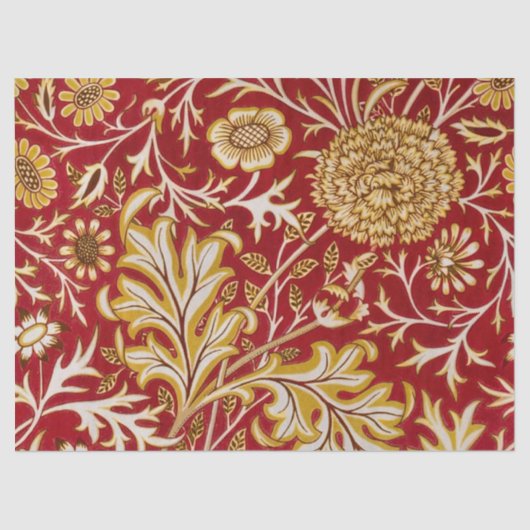 Antieke William Morris Cherwell Rode Bloem Kunst Tissuepapier (Voorkant)
