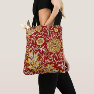 Antieke William Morris Cherwell Rode Bloem Kunst Tote Bag