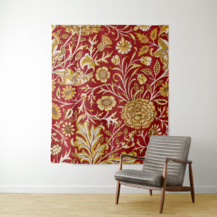 Antieke William Morris Cherwell Rode Bloem Kunst Wandkleed