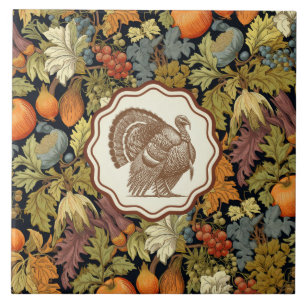 Antieke William Morris Herfstblad Pompoen Kalkoen Tegeltje