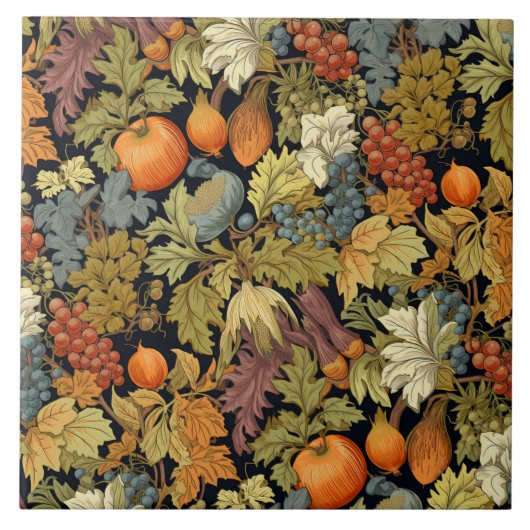 Antieke William Morris Herfstblad Pompoen Tegeltje (Voorkant)