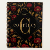 Antieke William Morris Rood Goud Klaproos Monogram Planner (Voorkant)