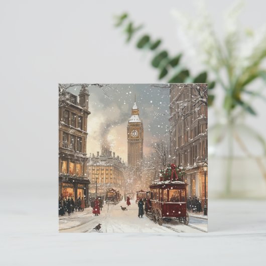 Antieke Winter in Londen Kerstmis Feestdagenkaart (Staand voorkant)