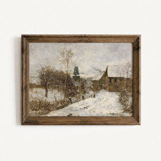 Antieke winterdorpsposter met sneeuw poster