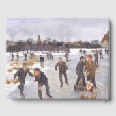 Antieke winterschaatsscène dorp fijnkunst gastenboek (Achterkant)
