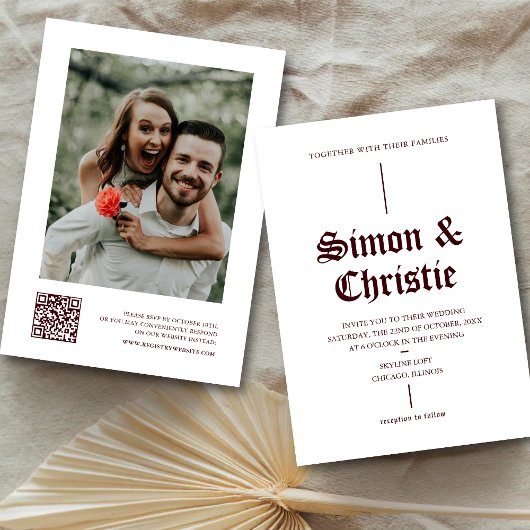 Antieke witte Bourgogne foto QR-code trouwen Kaart