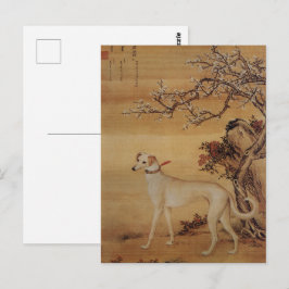 Antieke witte Greyhound onder bloesemende bomen Briefkaart